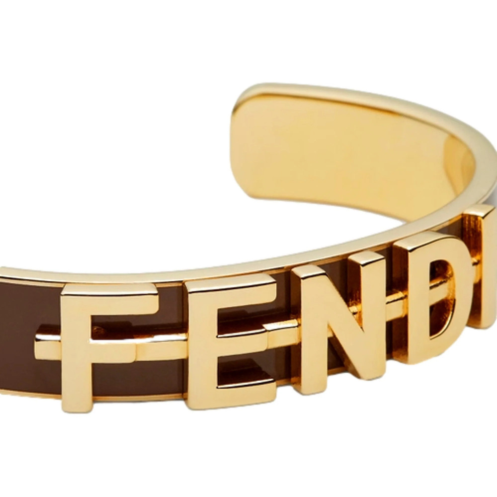 Fendi Fendigraphy Gold Tone Metal Brown Enamel Cuff